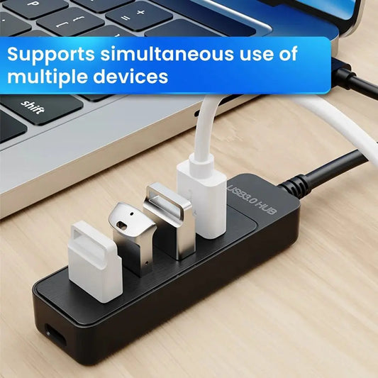 4-Port USB 3.0 Hub met Type-C poort – Compacte high-speed splitter