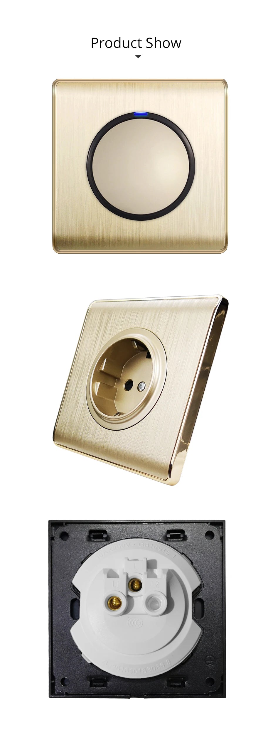 Wallpad Luxe 1–4-Gang Lichtschakelaar met Blauw LED & Geïntegreerd Stopcontact (TV/RJ45/TEL)