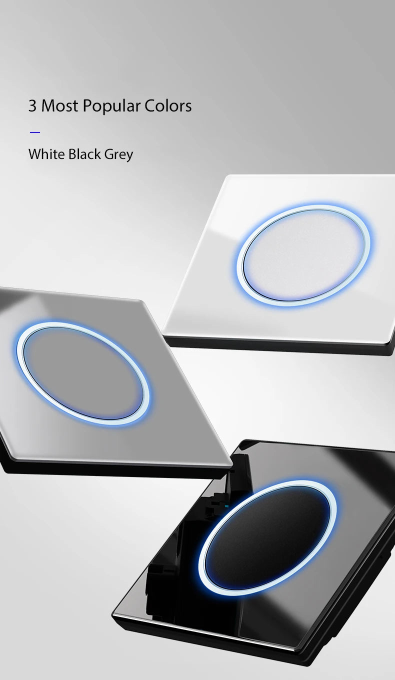 Wallpad Luxury Glass Light Switch – 1/2/3/4 Gang Round Design with LED Indicator (110–250V, 16A)