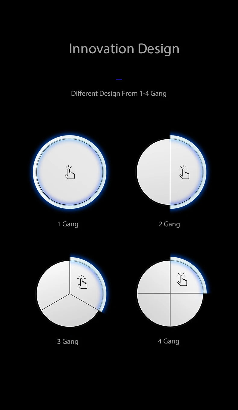 Wallpad Luxury Glass Light Switch – 1/2/3/4 Gang Round Design with LED Indicator (110–250V, 16A)