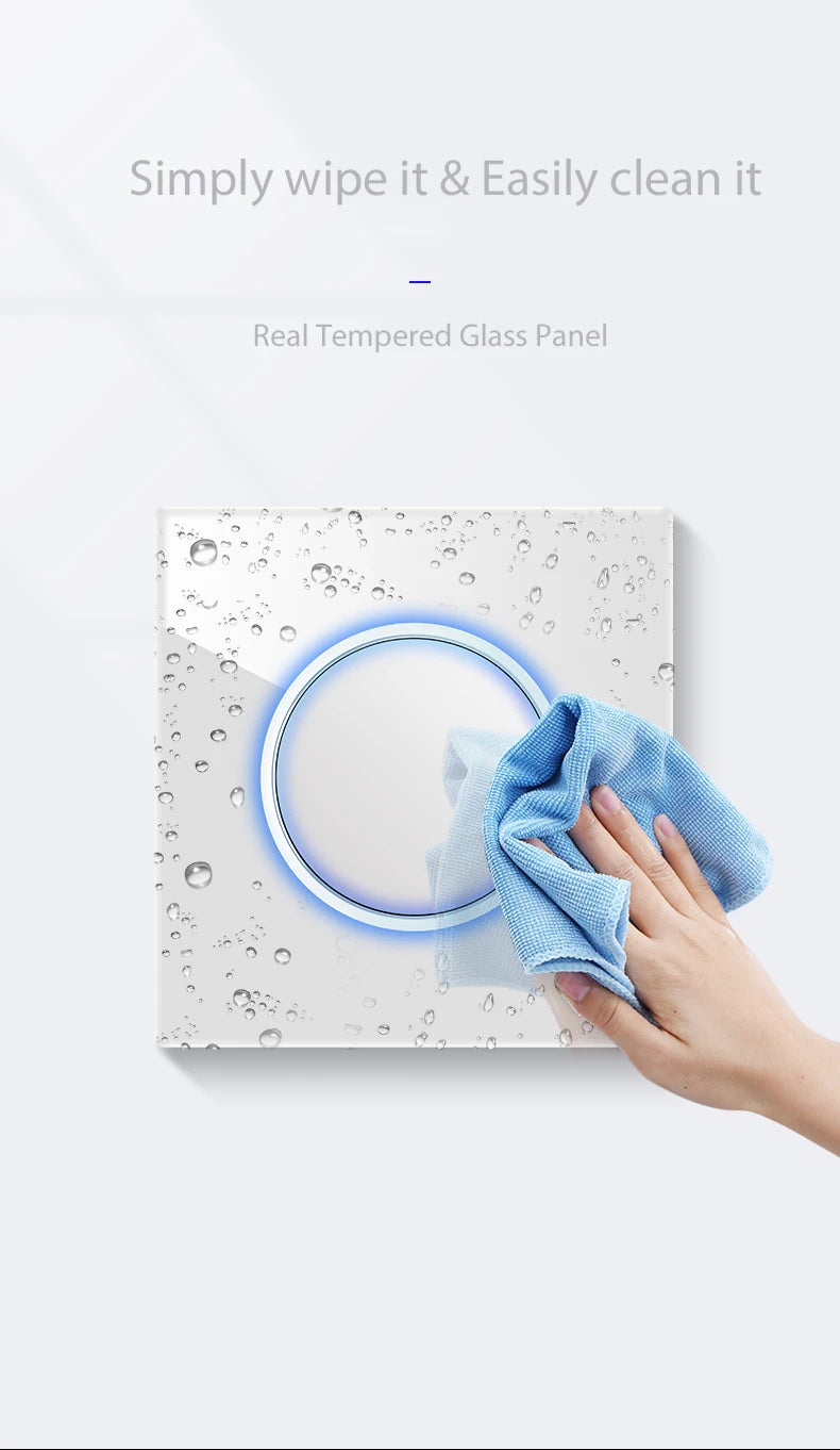 Wallpad Luxury Glass Light Switch – 1/2/3/4 Gang Round Design with LED Indicator (110–250V, 16A)