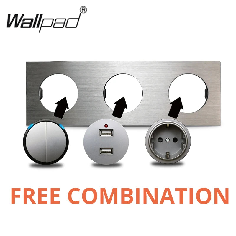 Wallpad L6 Luxe Zilveren Aluminium LED-schakelaar – 1–4 Gang, Waterheater & DP 2P