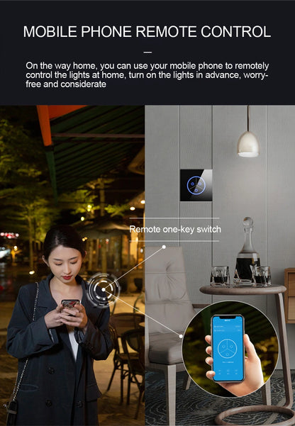 Tuya WiFi Smart Lichtschakelaar – 1/2/3-Gang Touchpaneel met App-bediening voor Alexa & Google Home