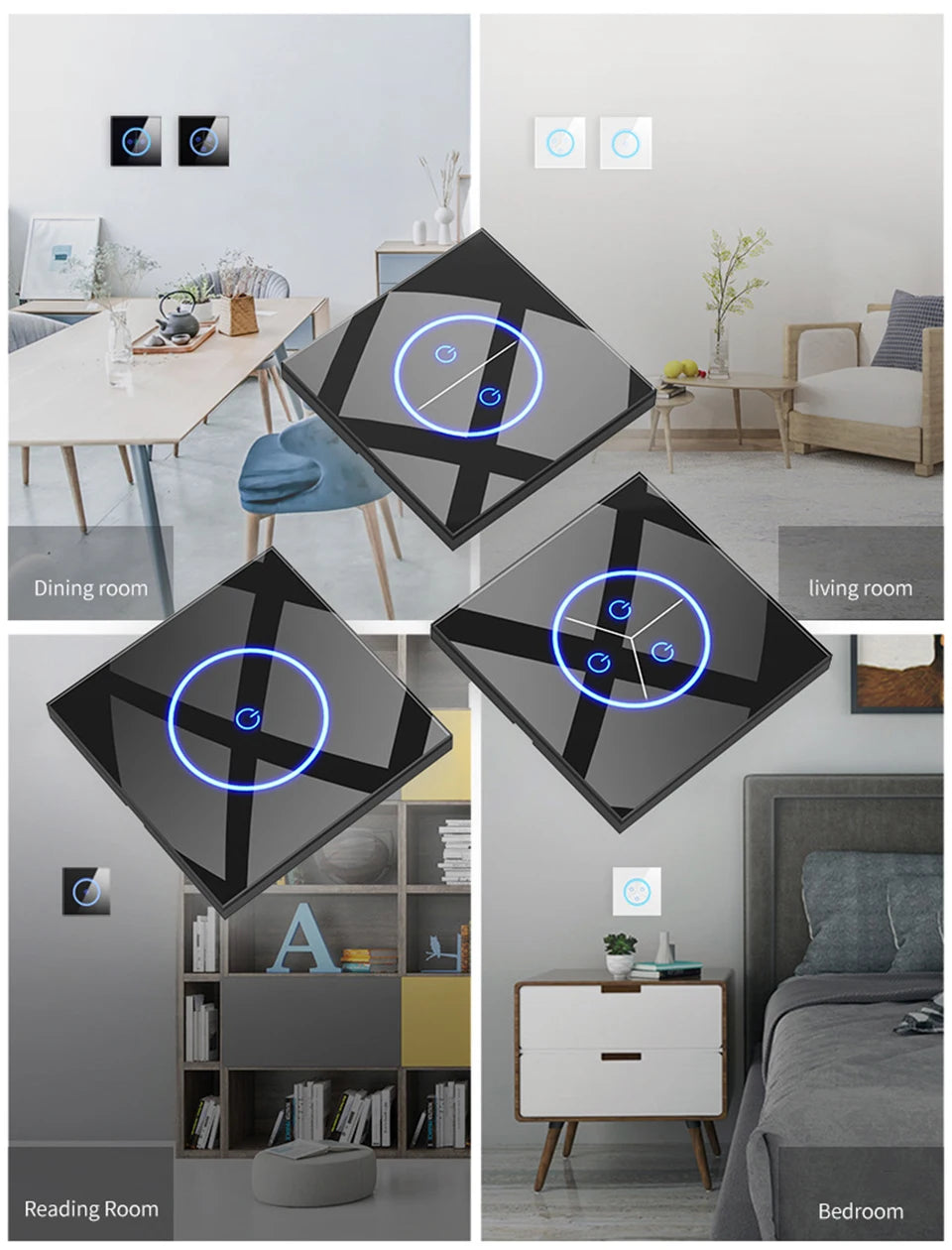 Tuya WiFi Smart Lichtschakelaar – 1/2/3-Gang Touchpaneel met App-bediening voor Alexa & Google Home