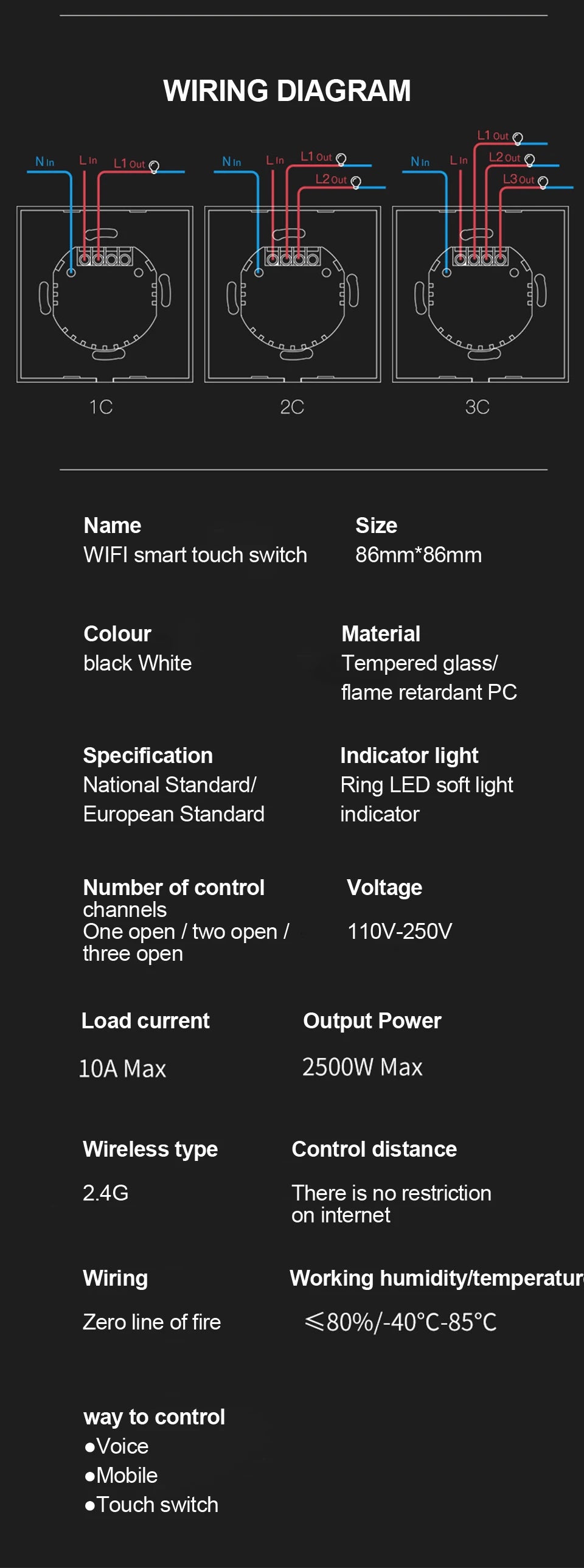 Tuya WiFi Smart Lichtschakelaar – 1/2/3-Gang Touchpaneel met App-bediening voor Alexa & Google Home