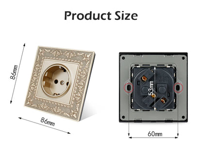 Minitiger 16A Luxe EU Stopcontact – Gouden Retro Design met Zinklegering Paneel (110-250V)