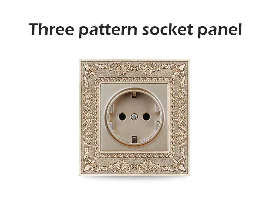 Minitiger 16A Luxe EU Stopcontact – Gouden Retro Design met Zinklegering Paneel (110-250V)