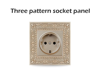 Minitiger 16A Luxe EU Stopcontact – Gouden Retro Design met Zinklegering Paneel (110-250V)