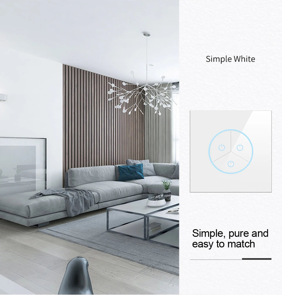 Tuya WiFi Smart Lichtschakelaar – 1/2/3-Gang Touchpaneel met App-bediening voor Alexa & Google Home