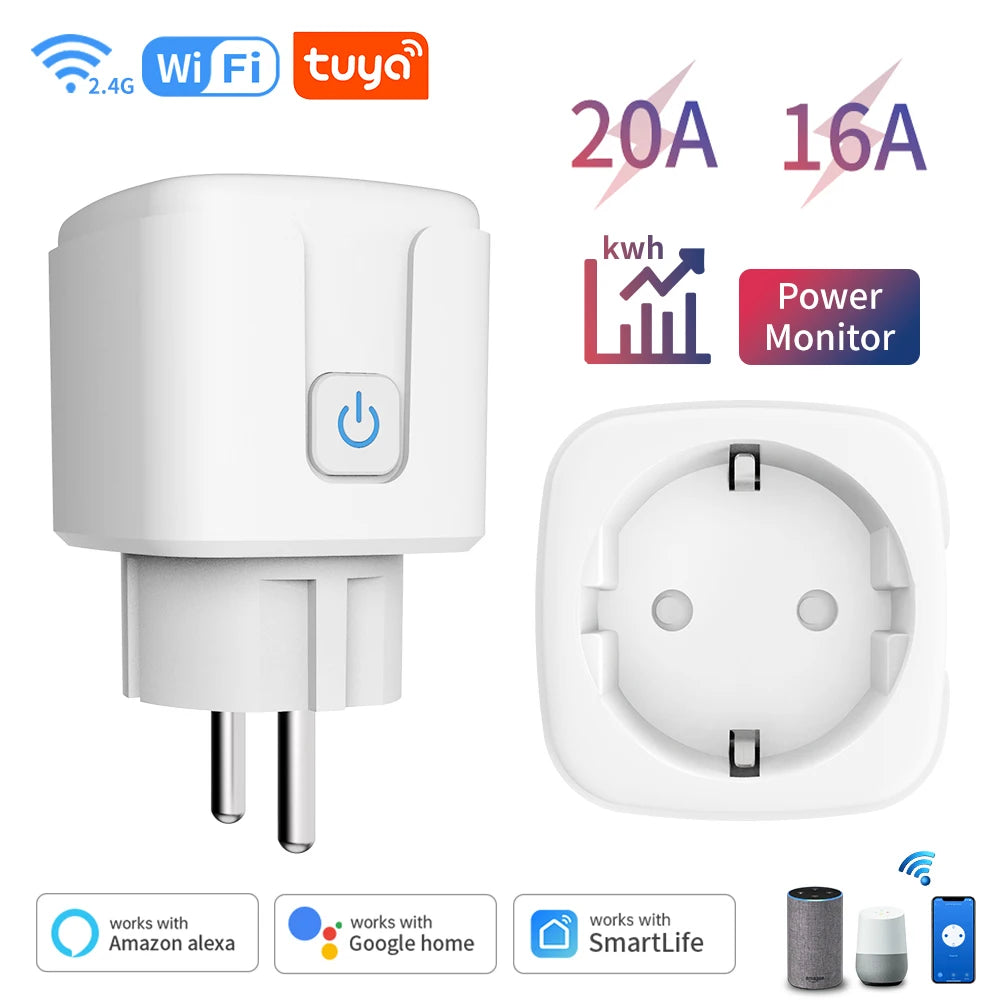 TUYA Smart Plug – WiFi/Zigbee EU Socket, 16A/20A, Energy Meter, Voice Control