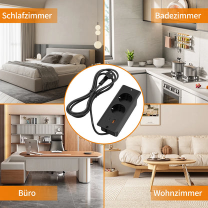 Hitrends Built-in Desk Socket – 2 EU Sockets, 1 USB &amp; 1 USB-C, 2m Extension Cable