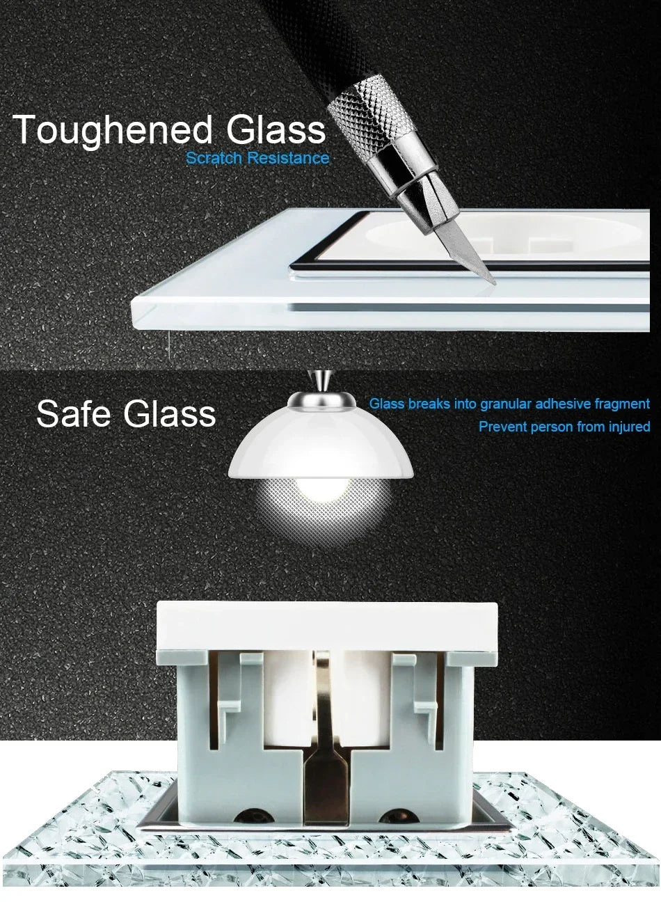 Wallpad Luxe Houten EU Stopcontact – Retro Schakelaar met USB, TV & Datapoort (110–250V)