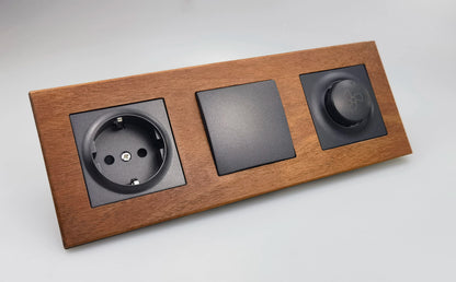 Wallpad Luxe Houten EU Stopcontact – Retro Schakelaar met USB, TV & Datapoort (110–250V)