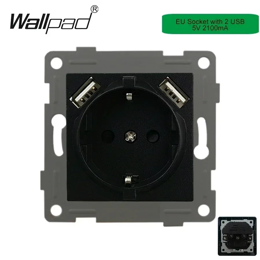 Wallpad Luxe Houten EU Stopcontact – Retro Schakelaar met USB, TV & Datapoort (110–250V)