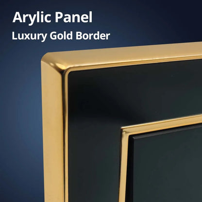 Wallpad Luxe Zwart Acrylpaneel met Gouden Rand – Dimmer, USB-oplader & Stopcontact (5–8 Modules)