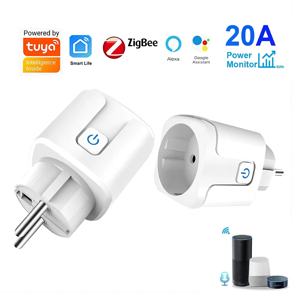 TUYA Smart Plug – WiFi/Zigbee EU Socket, 16A/20A, Energy Meter, Voice Control