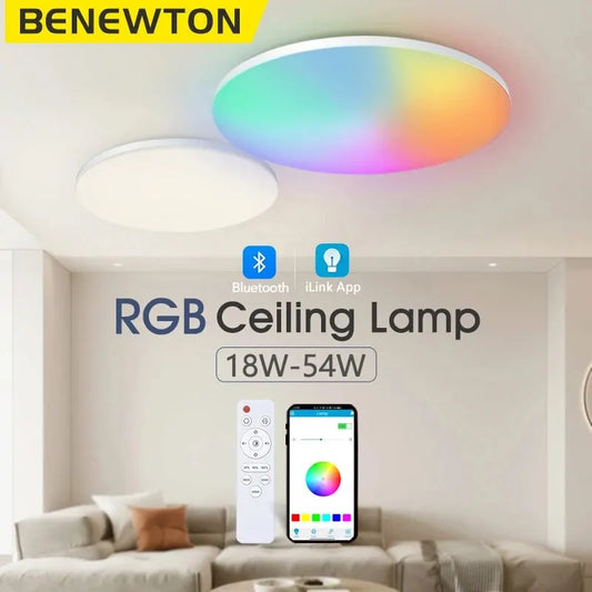 BENEWTON Slimme RGB & CCT LED Plafondlamp – App-bediening & Afstandsbediening (18–54W)