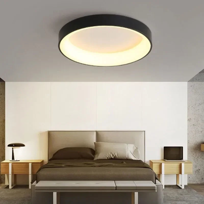 Nordic modern round LED ceiling lamp – black, white or gray.