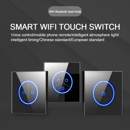 Tuya WiFi Smart Lichtschakelaar – 1/2/3-Gang Touchpaneel met App-bediening voor Alexa & Google Home