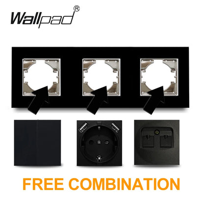 Wallpad zwart kristalglas schakelaar 1–3 gang – LED-indicator & 2‑weg