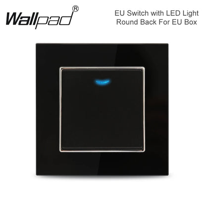 Wallpad Luxe Zwarte Kristalglas Lichtschakelaar – 2-Weg Kruisschakelaar met LED-indicator (110–250V)