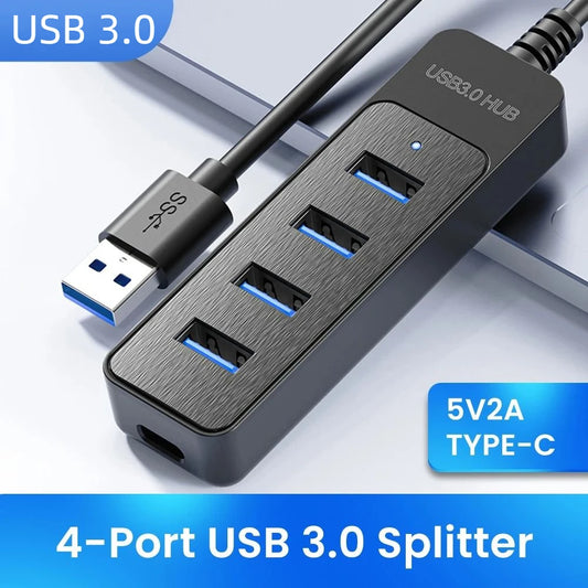 4-Port USB 3.0 Hub met Type-C poort – Compacte high-speed splitter