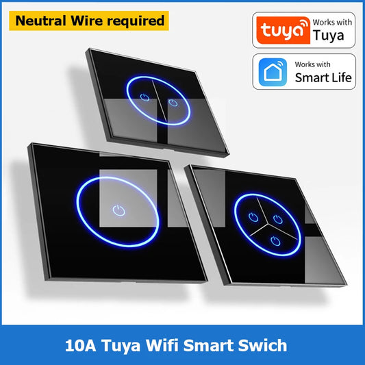 Tuya WiFi Smart Lichtschakelaar – 1/2/3-Gang Touchpaneel met App-bediening voor Alexa & Google Home