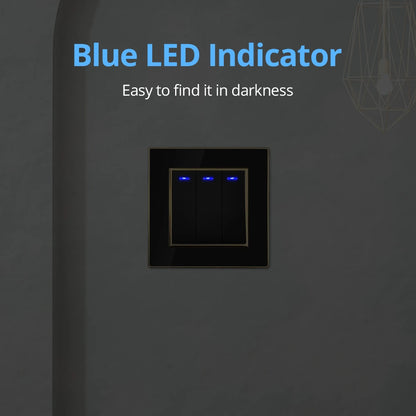 Wallpad Luxe Zwart Acrylpaneel met Gouden Rand – Dimmer, USB-oplader & Stopcontact (5–8 Modules)