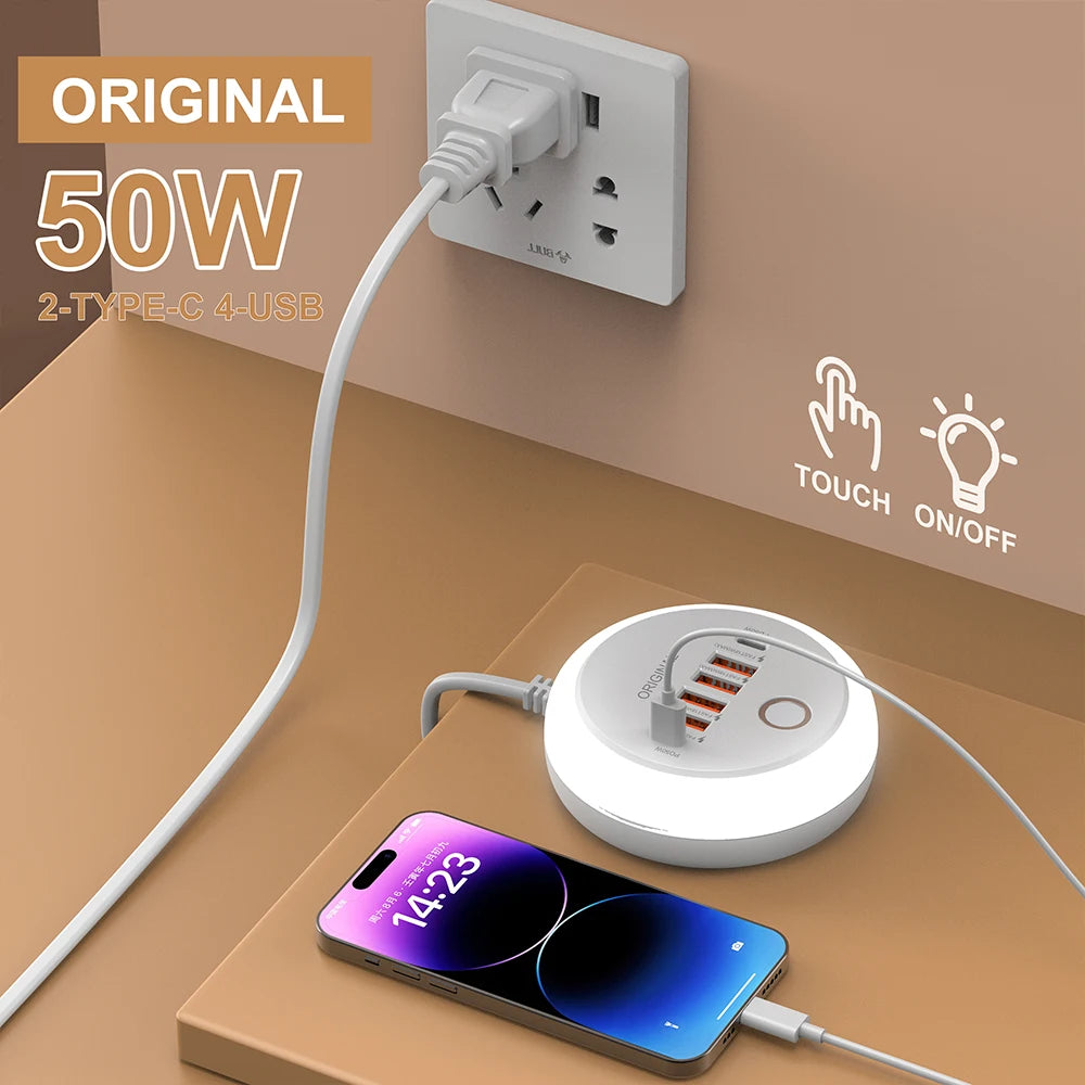 Multifunction 4 USB 2 Type C Ports  Desktop Power Strip 6 In 1 Quick Charging Socket Home Electronics For Tablet Laptop EU/US/UK