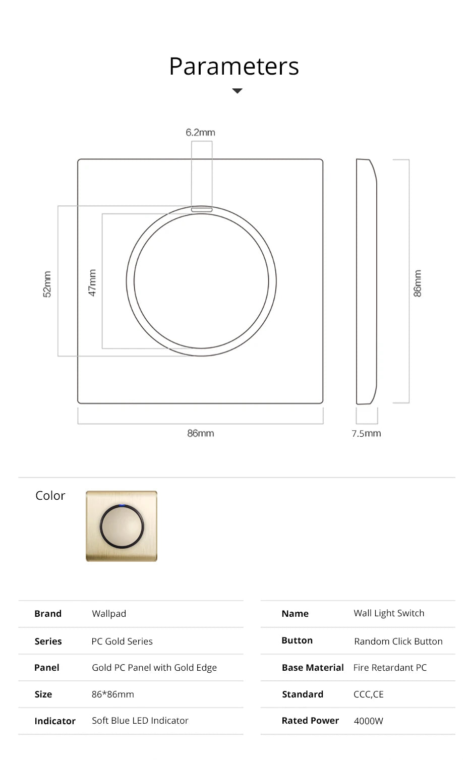 Wallpad Luxe 1–4-Gang Lichtschakelaar met Blauw LED & Geïntegreerd Stopcontact (TV/RJ45/TEL)