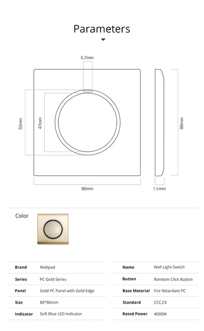 Wallpad Luxe 1–4-Gang Lichtschakelaar met Blauw LED & Geïntegreerd Stopcontact (TV/RJ45/TEL)