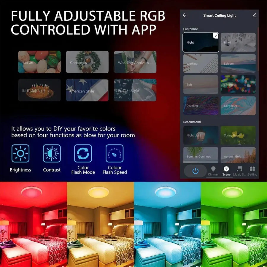 Tuya WiFi Slimme RGB LED Plafondlamp – Dimbaar, App-bediening & Spraakbesturing (Alexa & Google)