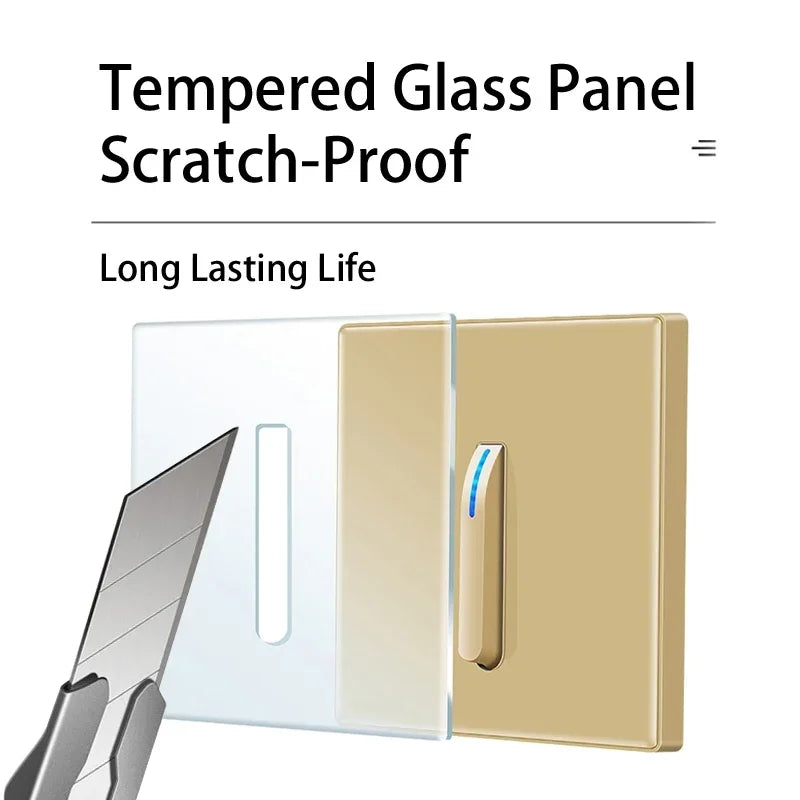 Wallpad Luxe Piano-knop Lichtschakelaar – 1–4 Gang, Gehard Glazen Paneel, 1/2-Weg