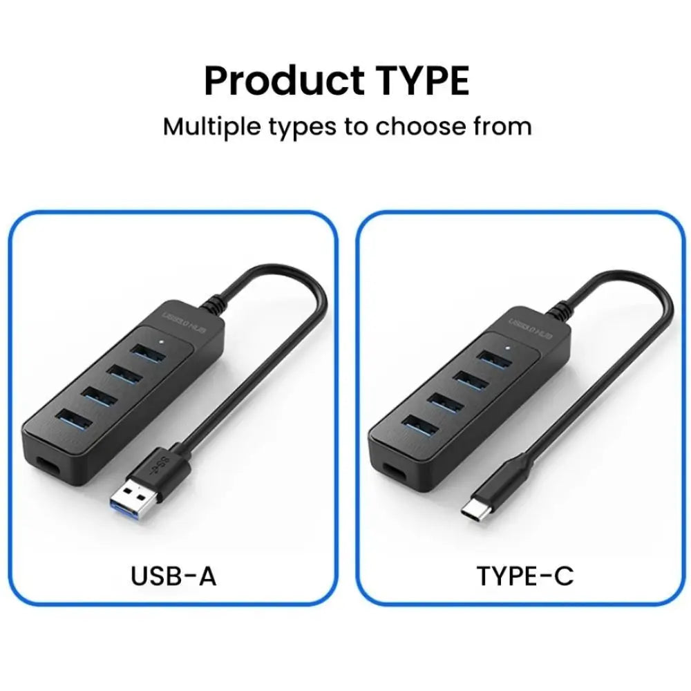 4-Port USB 3.0 Hub met Type-C poort – Compacte high-speed splitter