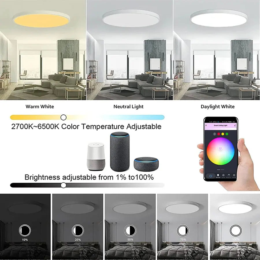 Tuya WiFi Slimme RGB LED Plafondlamp – Dimbaar, App-bediening & Spraakbesturing (Alexa & Google)