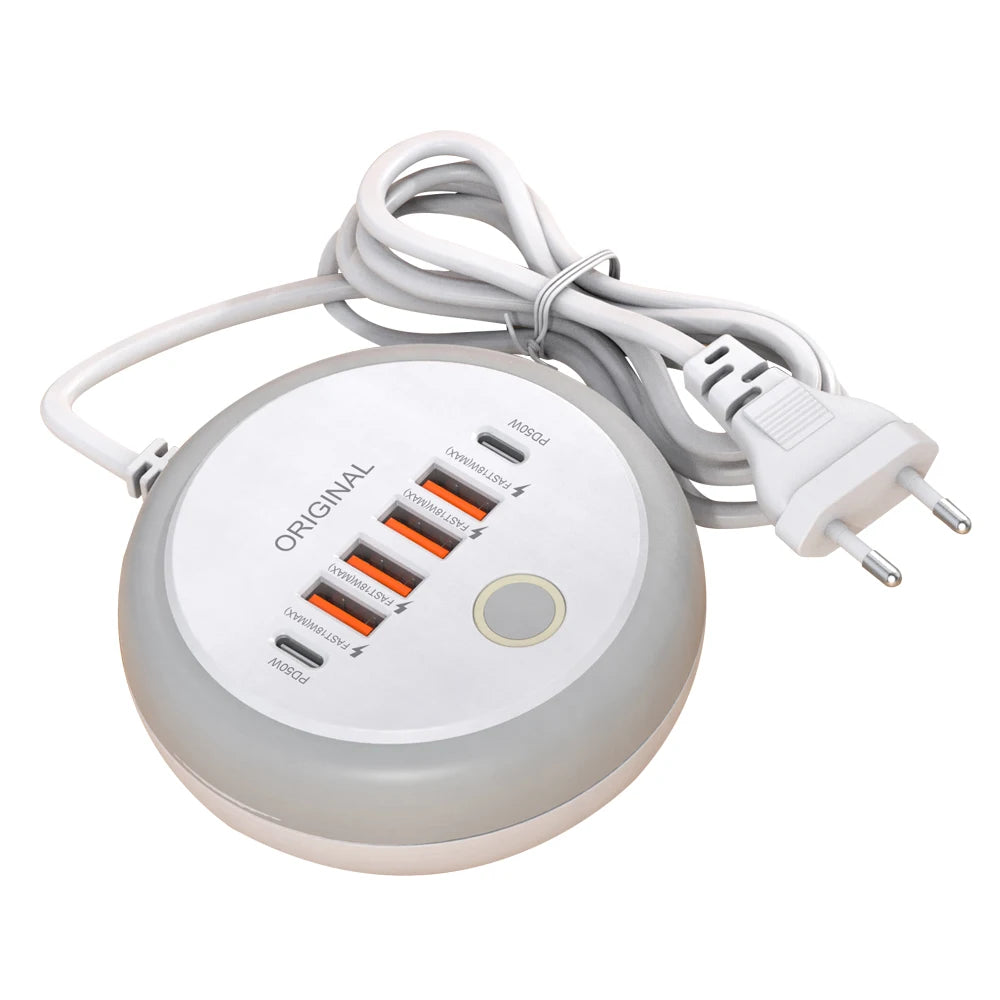 Multifunction 4 USB 2 Type C Ports  Desktop Power Strip 6 In 1 Quick Charging Socket Home Electronics For Tablet Laptop EU/US/UK