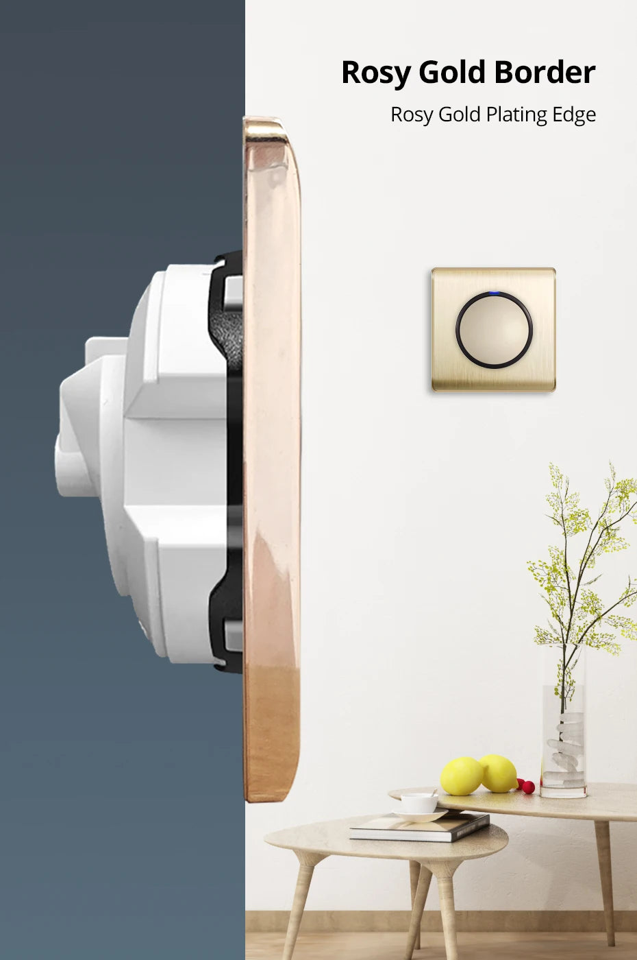 Wallpad Luxe 1–4-Gang Lichtschakelaar met Blauw LED & Geïntegreerd Stopcontact (TV/RJ45/TEL)