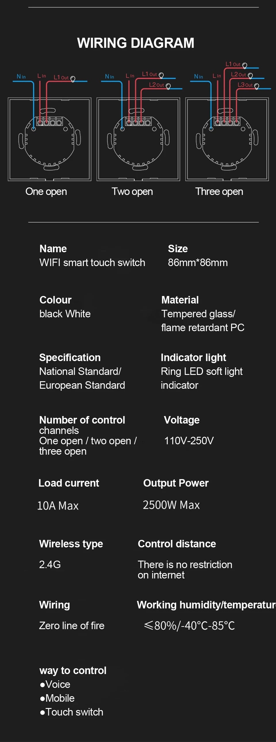 Tuya WiFi Smart Lichtschakelaar – 1/2/3-Gang Touchpaneel met App-bediening voor Alexa & Google Home