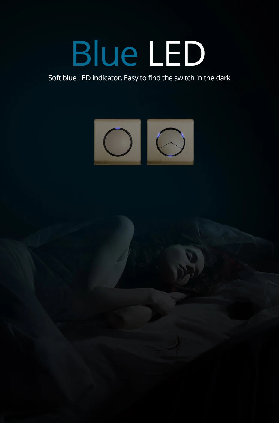 Wallpad Luxe 1–4-Gang Lichtschakelaar met Blauw LED & Geïntegreerd Stopcontact (TV/RJ45/TEL)