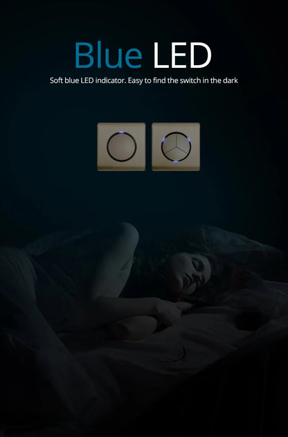 Wallpad Luxe 1–4-Gang Lichtschakelaar met Blauw LED & Geïntegreerd Stopcontact (TV/RJ45/TEL)