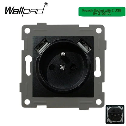 Wallpad Luxe Houten EU Stopcontact – Retro Schakelaar met USB, TV & Datapoort (110–250V)