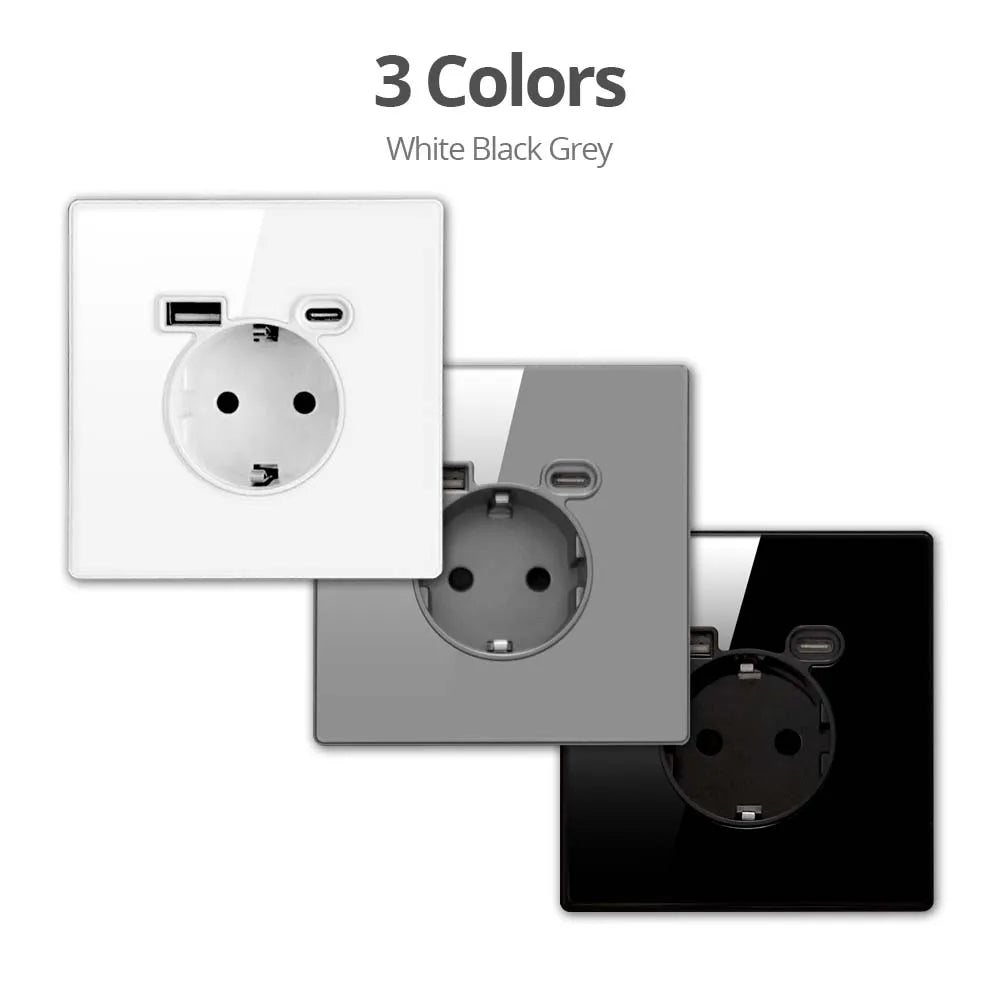 Wallpad Luxe EU Stopcontact met USB-C (5V/3.1A) – Gehard Glazen Paneel