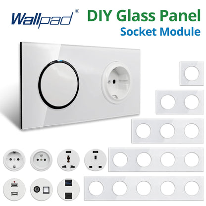 Wallpad wit glazen modulair paneel – stopcontact met vrije combinaties