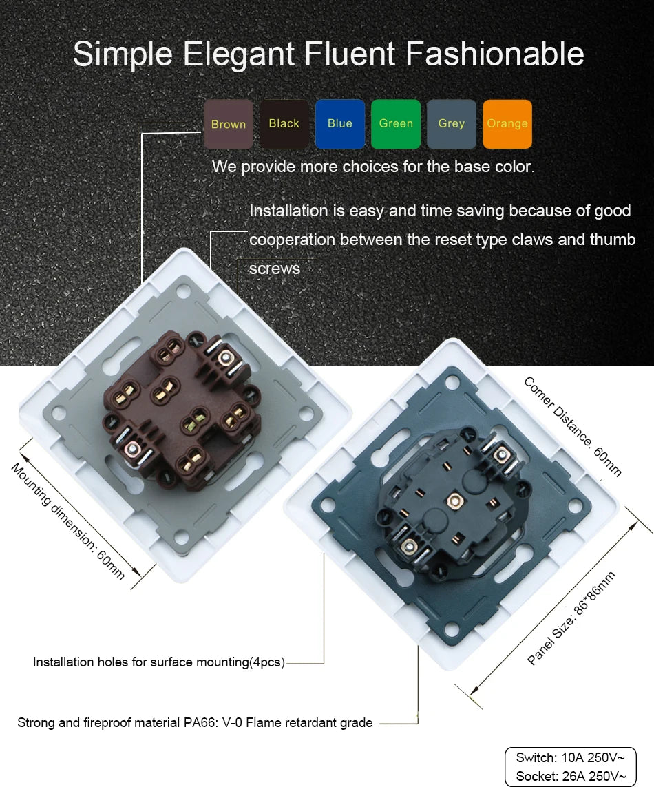 Wallpad zwart kristalglas schakelaar 1–3 gang – LED-indicator & 2‑weg