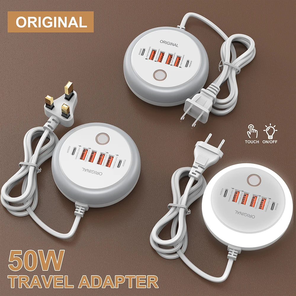 Multifunction 4 USB 2 Type C Ports  Desktop Power Strip 6 In 1 Quick Charging Socket Home Electronics For Tablet Laptop EU/US/UK
