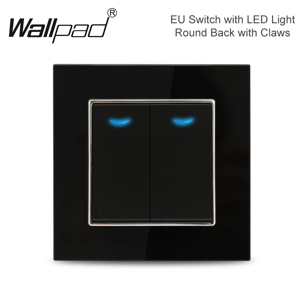 Wallpad zwart kristalglas schakelaar 1–3 gang – LED-indicator & 2‑weg