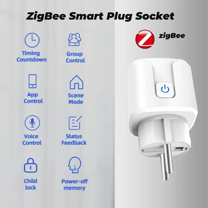 TUYA Smart Plug – WiFi/Zigbee EU Socket, 16A/20A, Energy Meter, Voice Control