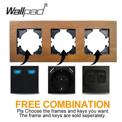 Wallpad Luxe Houten EU Stopcontact – Retro Schakelaar met USB, TV & Datapoort (110–250V)