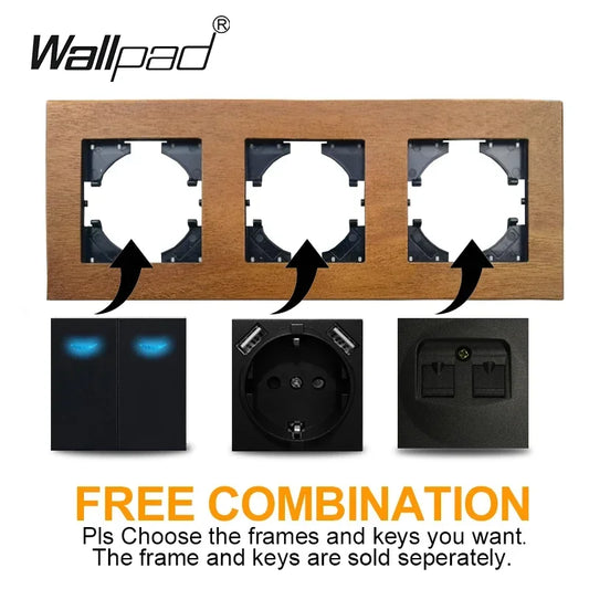 Wallpad Luxe Houten EU Stopcontact – Retro Schakelaar met USB, TV & Datapoort (110–250V)