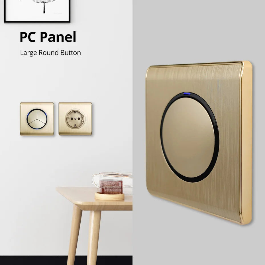 Wallpad Luxe 1–4-Gang Lichtschakelaar met Blauw LED & Geïntegreerd Stopcontact (TV/RJ45/TEL)